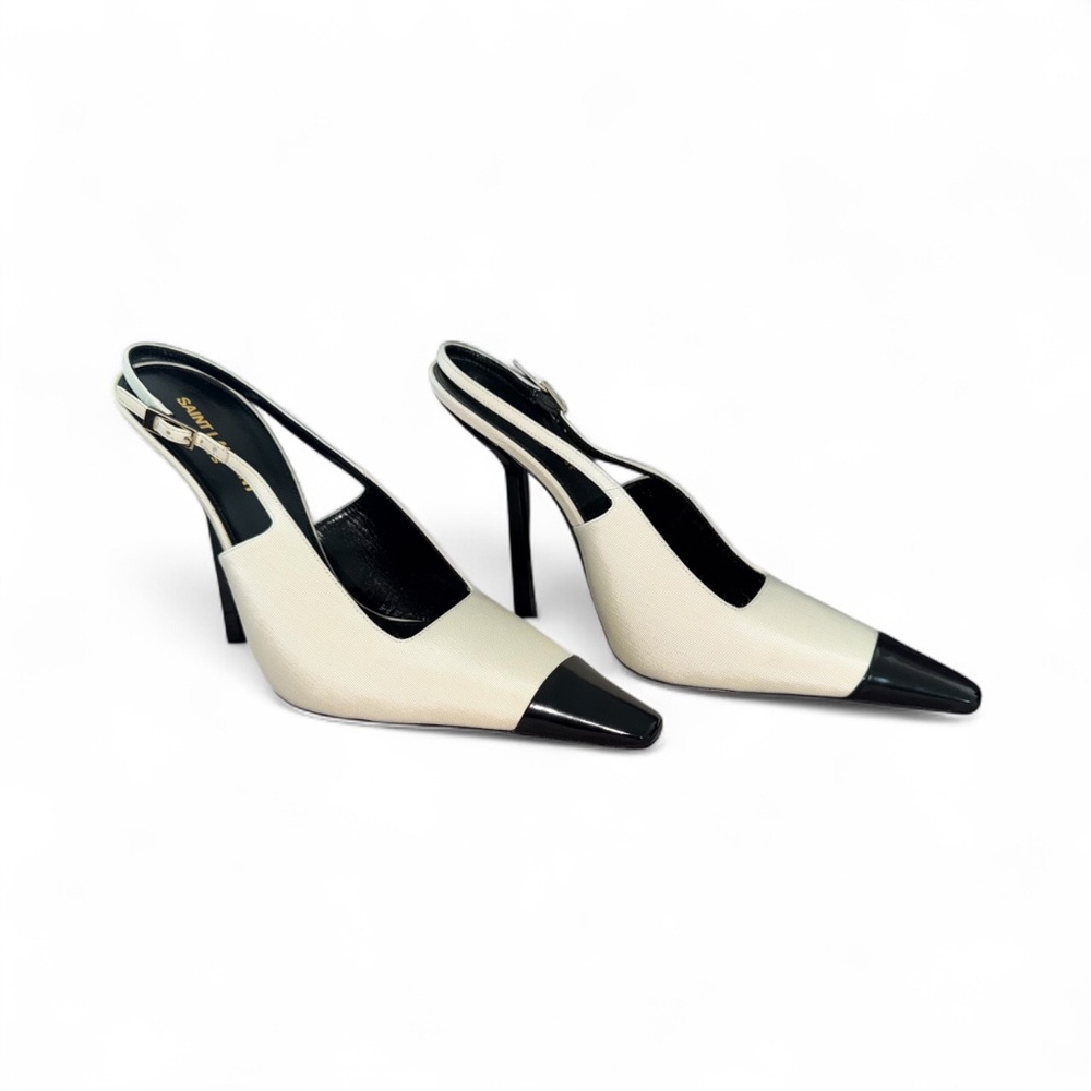 New Saint Laurent Ines Slingback Pumps In Satin Brand New Vintage - Picture 4 of 11